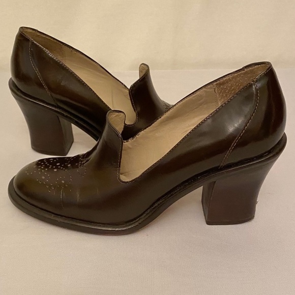 KENNETH COLE Leather Brazil Chunky Block Heel Pumps Shoes Brown Academia Sz  6.5 - Picture 8 of 12